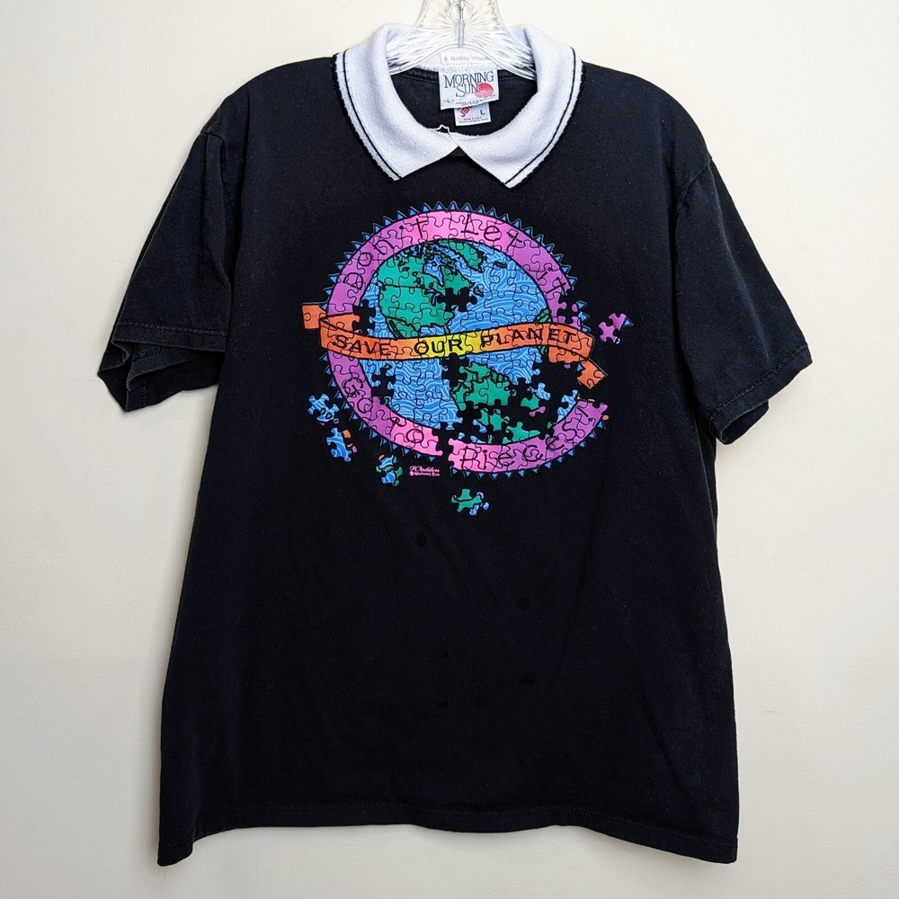 Vintage Morning Sun Save Our Planet Grannycore Collared Shirt Large